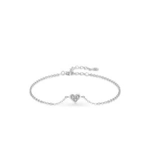 Elegante bracciale a cuore in argento sterling S925 con pavé di zirconi bianchi