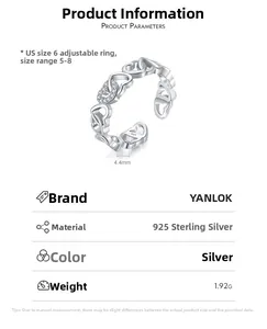 Detail specifications of S925 sterling silver heart ring with sizing and material data