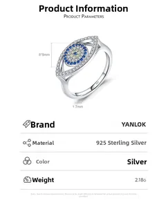 Detailed specs of S925 sterling silver evil eye ring with dimensions and 2.18g weight