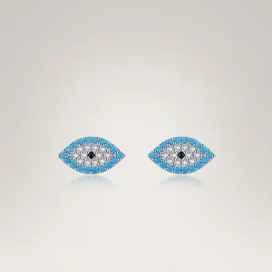 925 Sterling Silver Evil Eye Stud Earrings Turquoise Cubic Zirconia Inlaid Tiny Vintage Ins Style Jewelry For Women