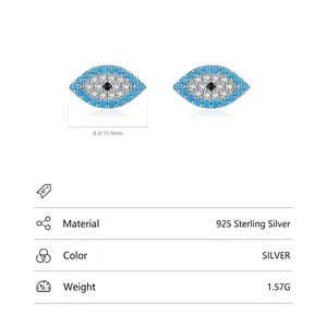 S925 sterling silver turquoise evil eye stud earrings with detailed product dimensions