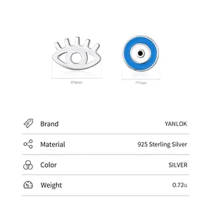 Cute s925 sterling silver blue evil eye stud earrings with eyelashes and enamel design