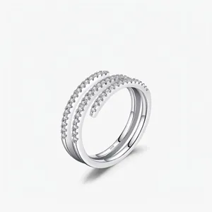 925 Sterling Silver Triple Layer Spiral Ring For Women Zirconia Inlaid Minimalist Chic Fashion Elegant Finger Ring Jewelry