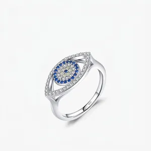 925 Sterling Silver Evil Eye Ring For Women Vintage Cubic Zirconia Inlaid Finger Ring Dainty Jewelry Fine Accessories