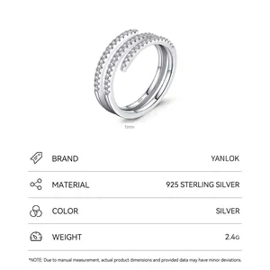 Three-layer spiral S925 sterling silver open ring with pavé cubic zirconia details