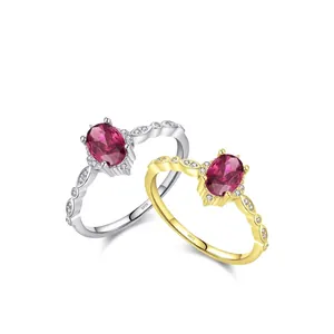 Eleganti anelli in argento S925 con pietra rosa in finiture argento e oro