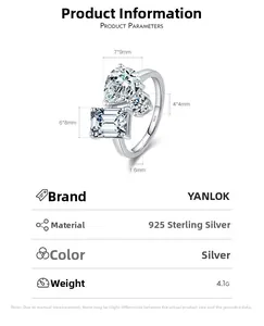 Macro detail of S925 sterling silver ring showing dimensions and multi-cut zircon stones