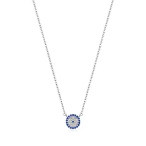 S925 sterling silver evil eye necklace with blue and white pavé cubic zirconia