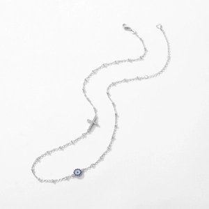 Collar de plata S925 con colgante de ojo turco azul y cruz con cristales