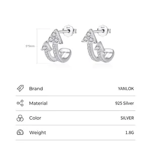 S925 sterling silver double arrow stud earrings with pavé cubic zirconia gemstones