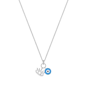Collana in argento sterling S925 con ciondolo occhio blu e charm a forma di occhio di Hamsa