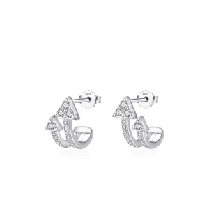 S925 sterling silver arrow stud earrings with pavé diamonds in geometric modern design