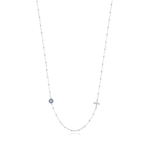 Collar de Plata de Ley 925 con Ojo Turco y Cruz para Mujer Cadena de Clavícula con Cuentas de Circonia Joyería Regalo