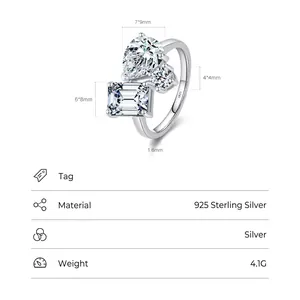 Exaggerated S925 sterling silver ring with three unique shimmering simulated diamond shapes