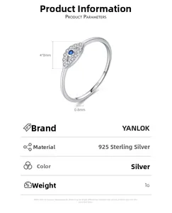 Dettaglio dell'anello in argento S925 con motivo occhio blu e zirconi brillanti