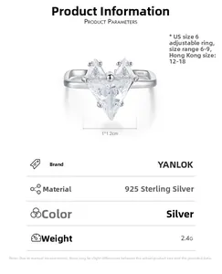 Tableau détaillé des tailles de la bague coeur en argent s925 ajustable de taille 6 à 9