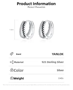 Detailed specs of S925 sterling silver earrings with black and white crystals