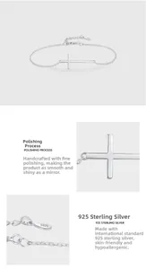 Detail of 925 sterling silver cross bracelet showing S925 stamp and polished finish