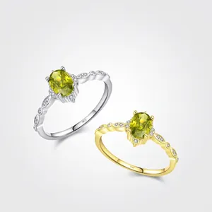 Vintage S925 Sterling Silver Ring For Women Luxury Oval Olive Green Zirconia Red Stone Gold Plated Finger Jewelry Gift