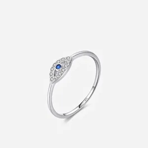 Anello in Argento Sterling 925 Occhio del Diavolo per Donna Minimalista Sottile con Zirconia Blu Intarsiata Gioielli di Moda