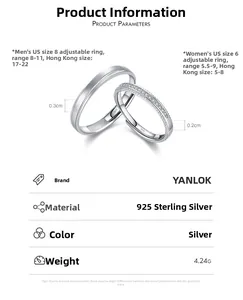 Detailed specs for s925 sterling silver couple rings showing dimensions and weight