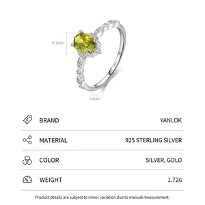 S925 sterling silver ring featuring oval olive green gemstone and pavé accents
