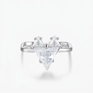 Bague Ouverte en Argent Sterling 925 Forme de Cœur Irrégulier avec Zirconia pour Femme Vintage Minimaliste Réglable Bijoux