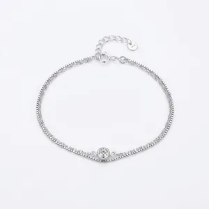 Bracelet Double Couche en Argent Sterling S925 pour Femme Bracelet Charme Rond en Zirconia Minimaliste Bijoux Style Ins