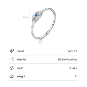 Anello malocchio in argento S925 con pietra blu e fascia sottile in stile minimalista