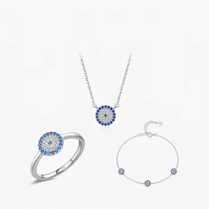 925 Sterling Silver Evil Eye Jewelry Set Zirconia Inlaid Necklace Ring Bracelet For Women Elegant Gift Fashion Jewelry