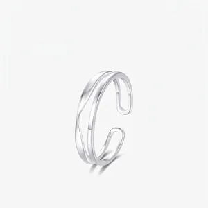 Minimalist 925 Sterling Silver Open Adjustable Ring For Women Double Layer Line Polished Fashion Finger Ring Jewelry Gift