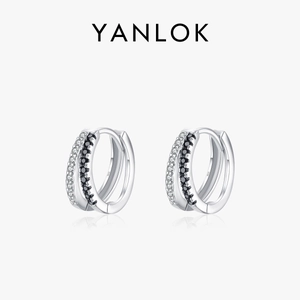 925 Sterling Silver Double Layer Black White Zirconia Hoop Earrings Elegant Minimalist Commute Fashion Jewelry For Women