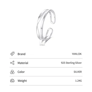 Minimalist double-layer adjustable 925 sterling silver ring with sleek spiral design