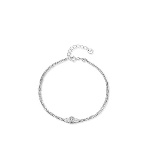 Bracelet double couche élégant en argent sterling S925 avec une pierre ronde centrale