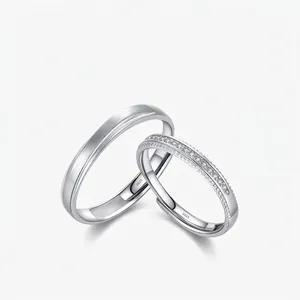 S925 Sterling Silver Open Adjustable Rings For Women Zirconia Inlay Minimalist Couple Ring Set Brushed Matte Jewelry Gift