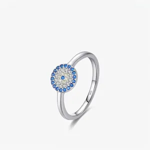 925 Sterling Silver Evil Eye Ring Zirconia Pave Thin Band Ring Personalized Minimalist Jewelry For Women Silver Blue