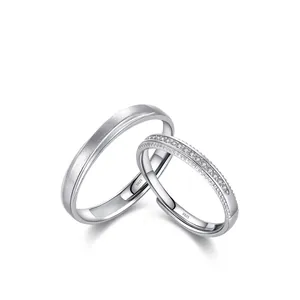 S925 sterling silver couple rings set with matte finish and sparkling pavé diamonds