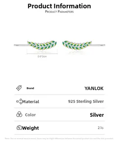 Detail view of S925 sterling silver leaf earrings with green and yellow enamel gradient