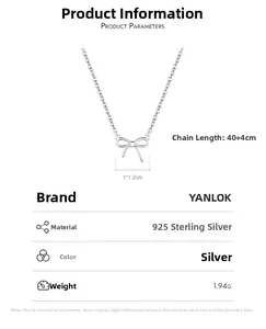 Detail showing 925 sterling silver bow pendant necklace dimensions and weight