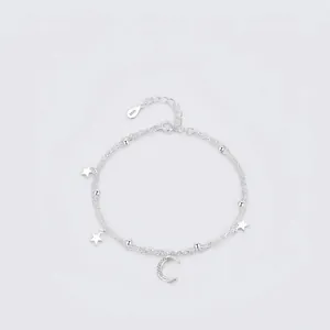 S925 Sterling Silver Double Layer Star Moon Pendant Bracelet Simple Korean Fashion Inlaid Zirconia Adjustable Jewelry For Women