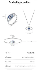 Macro detail of S925 sterling silver evil eye jewelry set with blue synthetic gems