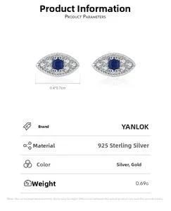 Macro shot of 925 sterling silver evil eye stud earrings with blue and white stones