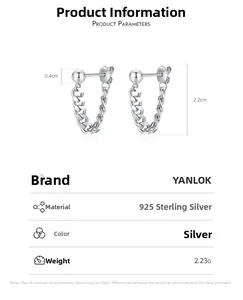 Macro shot of S925 sterling silver chain earring showing weight and dimensions