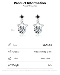 Detail view of s925 sterling silver star stud earrings with cz stones and enamel accents