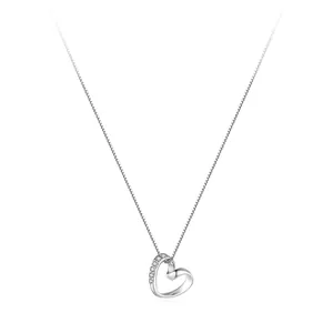 925 Sterling Silver Asymmetric Heart Pendant Necklace For Women Zirconia Inlaid Box Chain Sweet Fashion Jewelry Gift