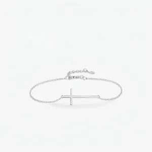 Minimalist 925 Sterling Silver Cross Bracelet For Women Adjustable Chain Horizontal Cross Pendant Fashion Jewelry Gift