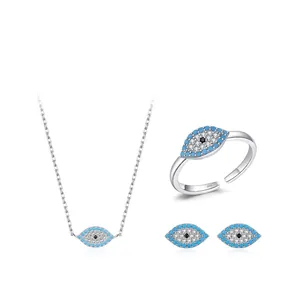 S925 sterling silver turquoise evil eye jewelry set with necklace earrings and ring