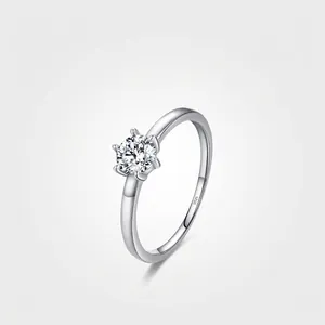 925 Sterling Silver Crown Six-Prong Zirconia Ring Elegant Fashion Solitaire Wedding Proposal Ring For Women Jewelry