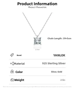 Detailed specs of S925 sterling silver square pendant necklace with 0.7cm sparkling stone