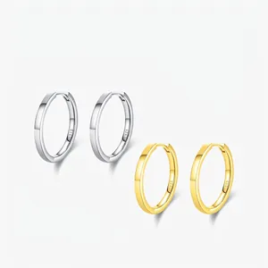 S925 Sterling Silver Hoop Earrings For Women Minimalist Polished Zirconia Inlaid Geometric Plain Smooth Fashion Jewelry Earrings